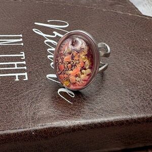 Vintage 70s Opal Glass Ring Adjustable Boho Statement Retro